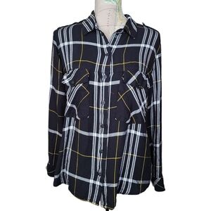 Sanctuary Size Small Black White Yellow Plaid Snap Button Down Blouse Western